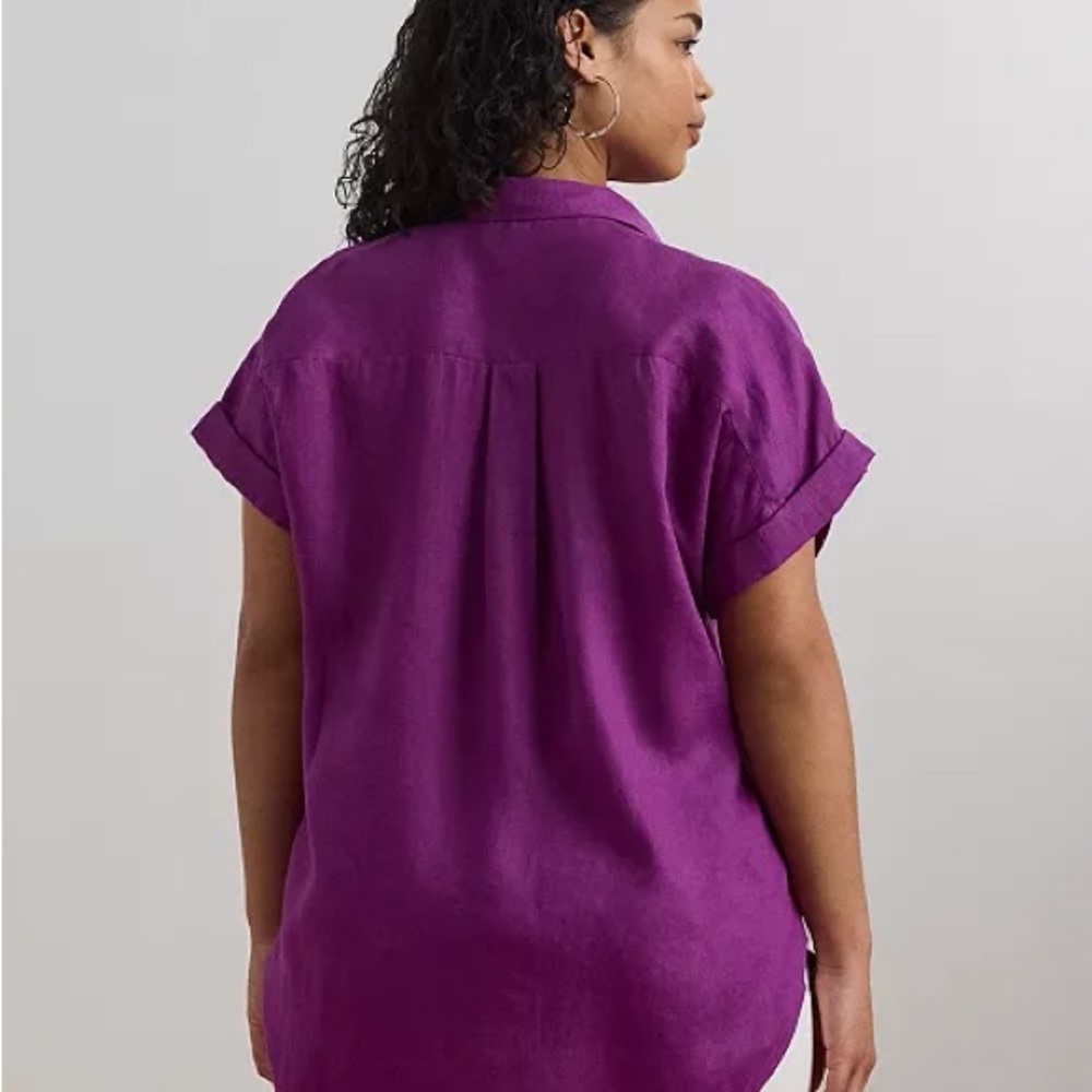Lauren Ralph Lauren relaxed fit linen button-up shirt short sleeve purple small - Picture 2 of 7